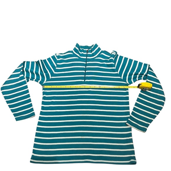L.L. Bean Teal and White Striped Quarter Zip Pullover, Size M - Picture 7 of 8
